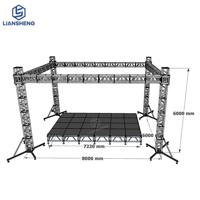8*6*6m Flat Roof Aluminum Alloy Spigot Screw Truss Event Concert Stage Truss Structure