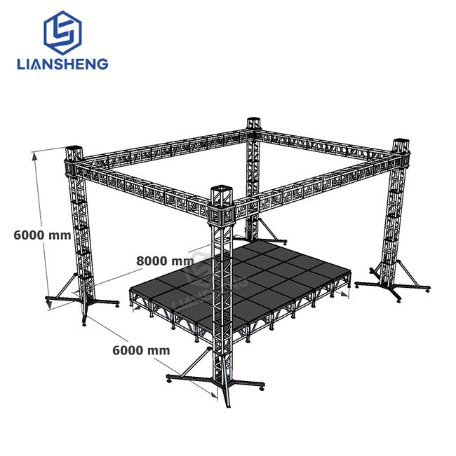 8*6*6m Flat Roof Aluminum Alloy Spigot Screw Truss Event Concert Stage Truss Structure