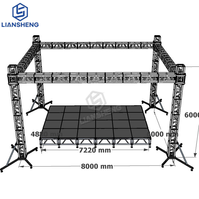 8*6*6m Flat Roof Aluminum Alloy Spigot Screw Truss Event Concert Stage Truss Structure